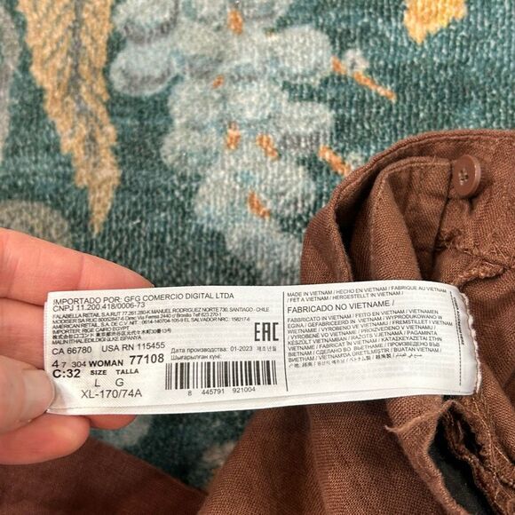 MNG Mango Midi Skirt Linen wrap Large Brown  Curved Tie Front Pencil Minimal L - Picture 14 of 16